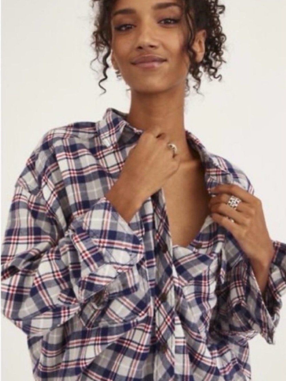 BDG Cropped Plaid Flannel Shirt - Size S